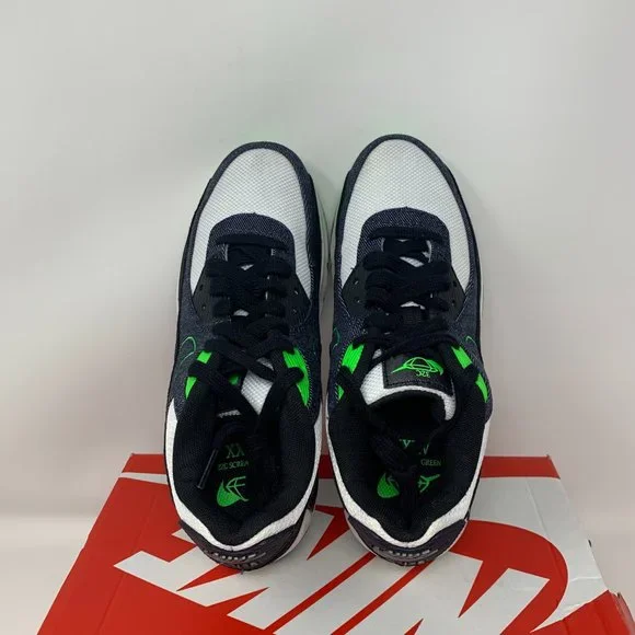 EUC Nike Big Kid's Air Max 90 Leather 2 Black/Obsidian-Scream Green, 5 Big Kid - Picture 4 of 5